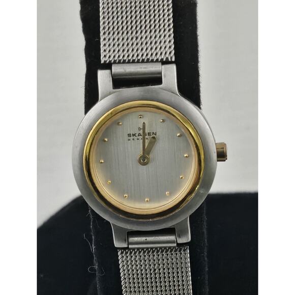 Lady's Skagen Denmark Steel Quartz Watch 23mm Two Tone New Battery Runs - Picture 1 of 11